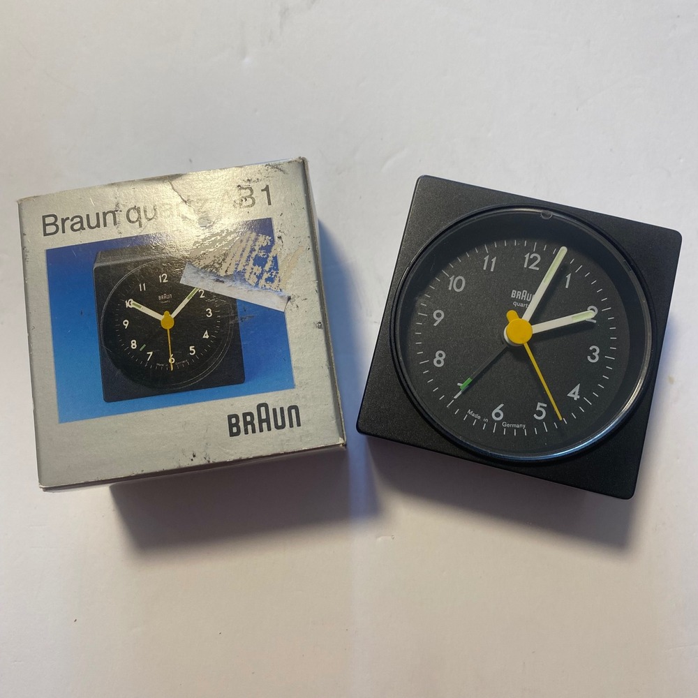 Braun AB1 Alarm Clock Black Quartz Type 4746 Made in Germany Travel With Box